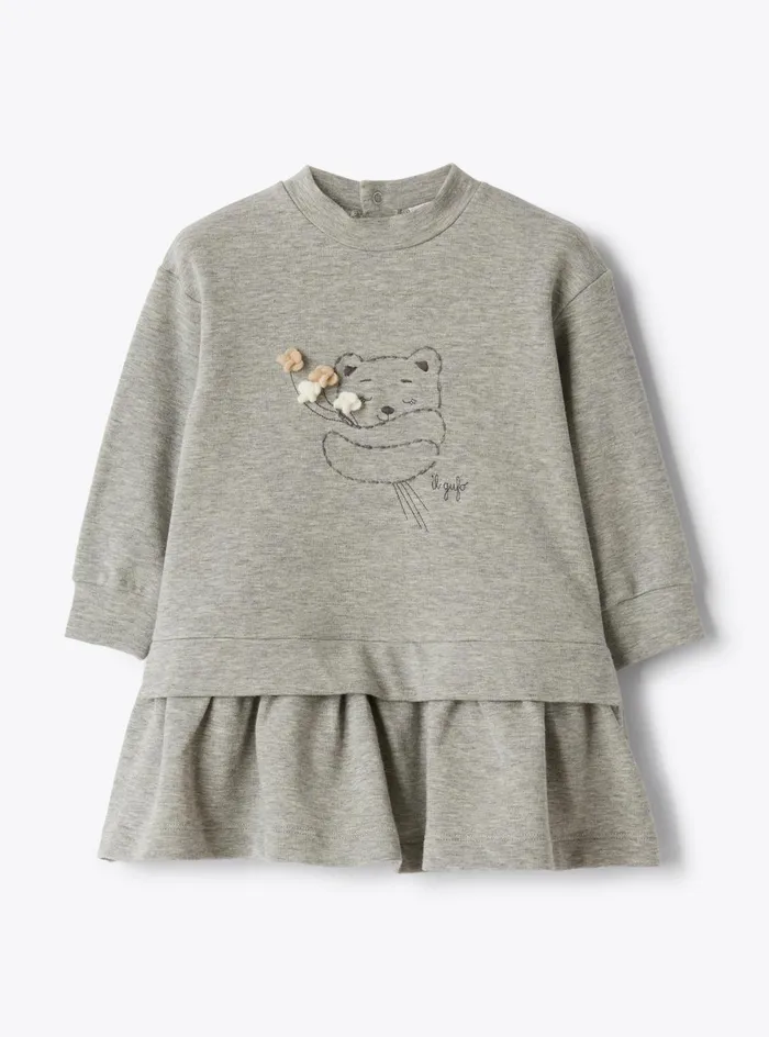 Dresses Baby 036 Il Gufo Cotton Fleece Dress With Embroidery