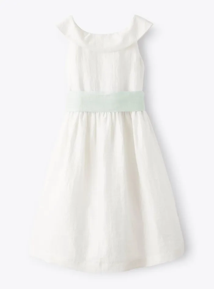 Dresses Girl 216 Il Gufo Dress In Linen Shantung With Green Belt