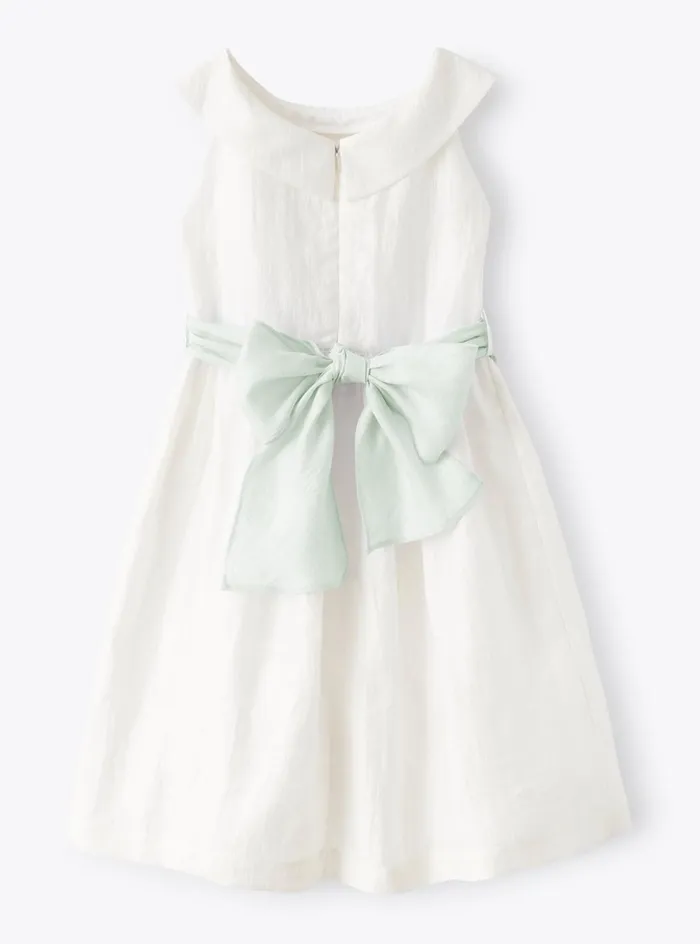 Dresses Girl 216 Il Gufo Dress In Linen Shantung With Green Belt