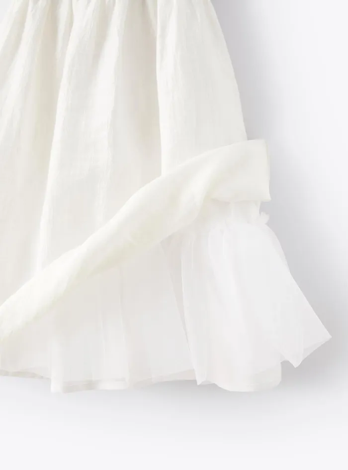 Dresses Girl 216 Il Gufo Dress In Linen Shantung With Green Belt