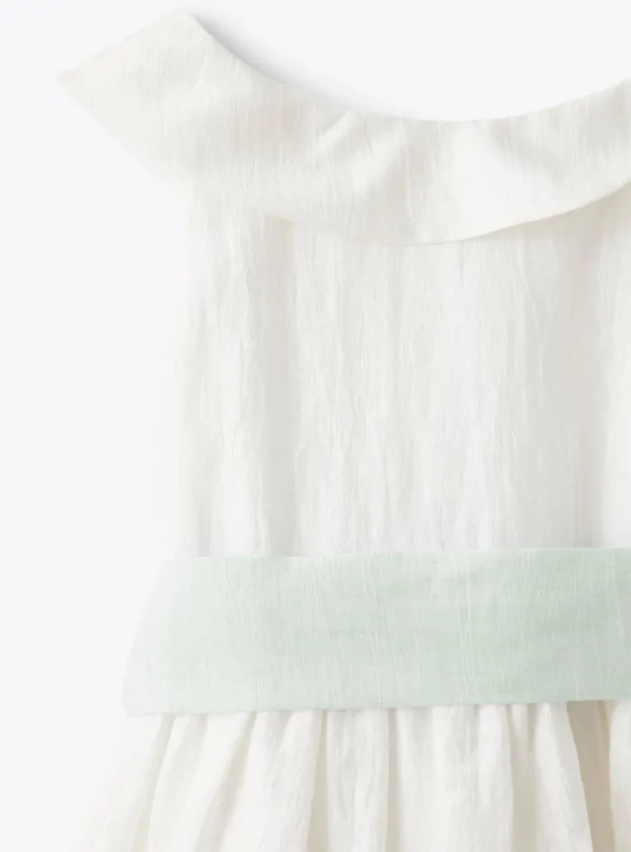 Dresses Girl 216 Il Gufo Dress In Linen Shantung With Green Belt