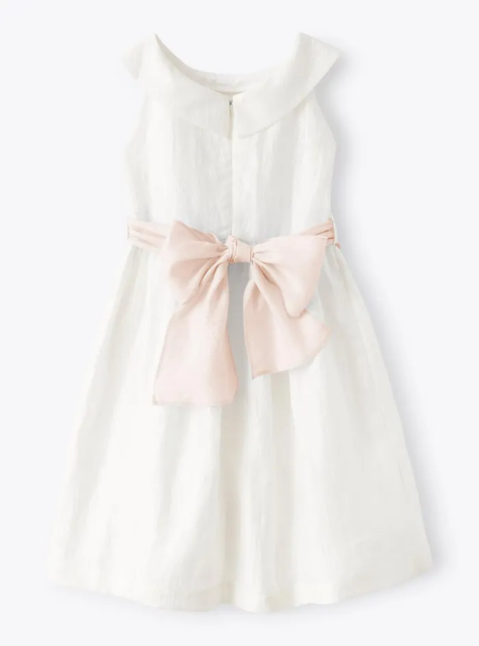Dresses Girl 216 Il Gufo Dress In Linen Shantung With Pink Belt