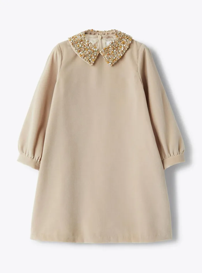Dresses Girl 216 Il Gufo Velvet Dress With Removable Collar