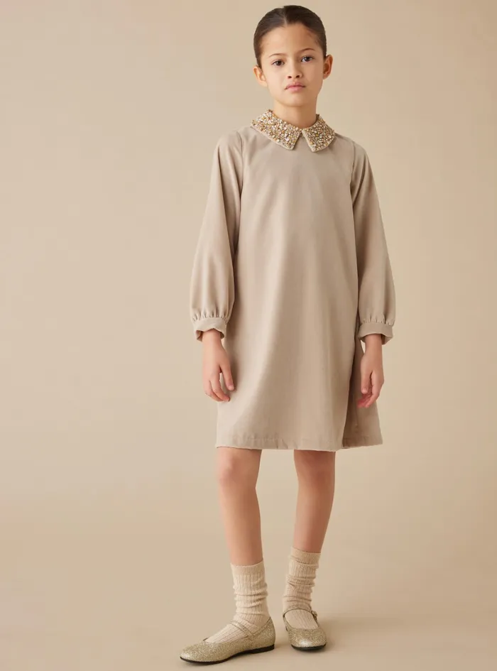 Dresses Girl 216 Il Gufo Velvet Dress With Removable Collar