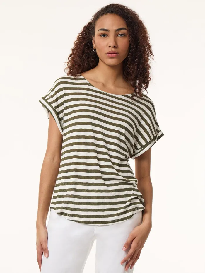 Drop Shoulder Jewel Neck Top Striped Knit Women Jones New York Sale