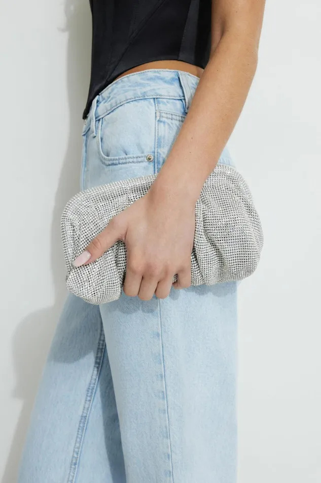 Dynamite Bags Women Draped Gem Clutch Grey