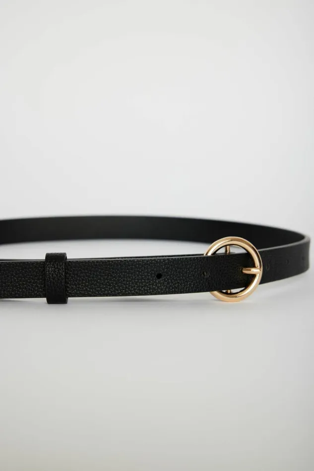Dynamite Belts Women Skinny Round Buckle Belt Black