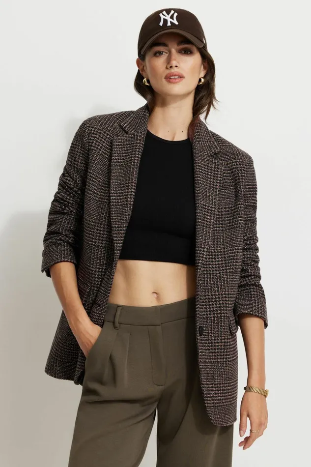 Dynamite Blazers and Vests Women Diana Plaid Oversized Blazer BLACK