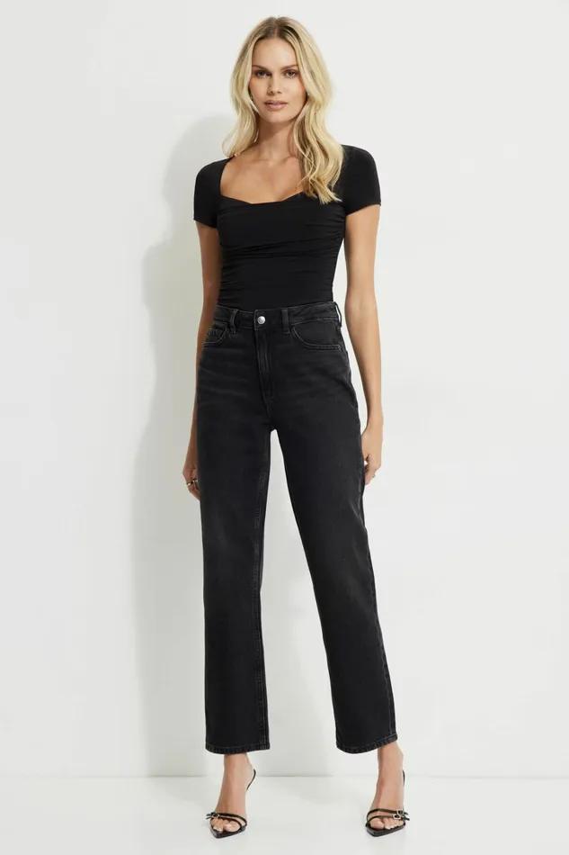 Dynamite Bodysuits Women Shirred Sweetheart Bodysuit BLACK