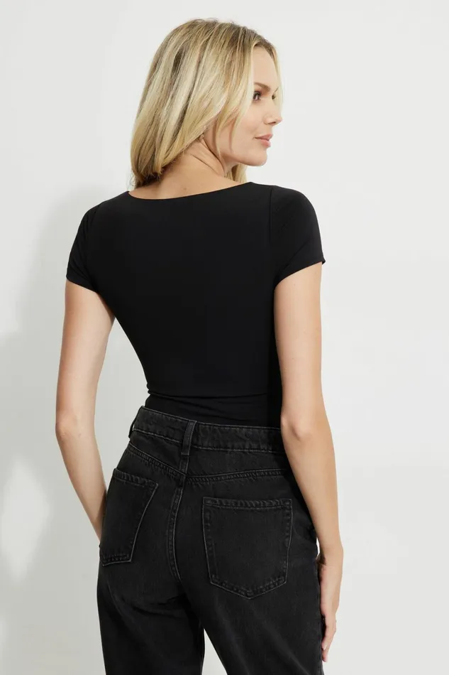 Dynamite Bodysuits Women Shirred Sweetheart Bodysuit BLACK