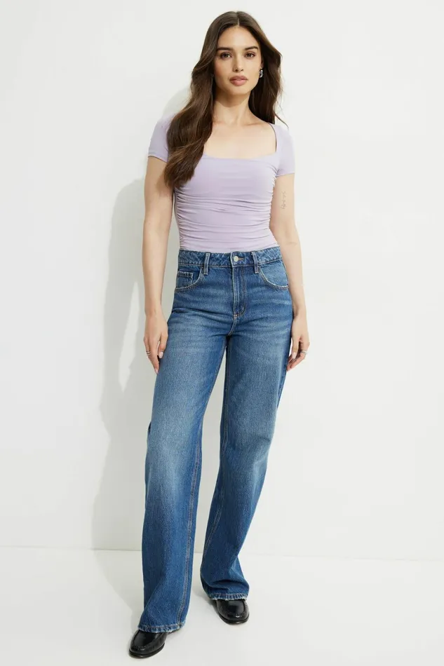 Dynamite Bodysuits Women Shirred Sweetheart Bodysuit Purple