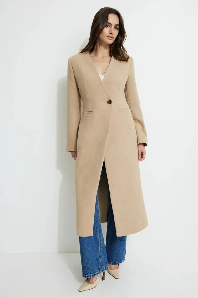 Dynamite Coats and Jackets Women Collarless Single Button Coat Brown