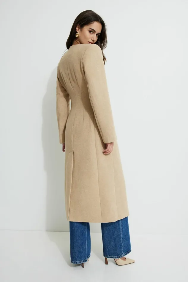 Dynamite Coats and Jackets Women Collarless Single Button Coat Brown