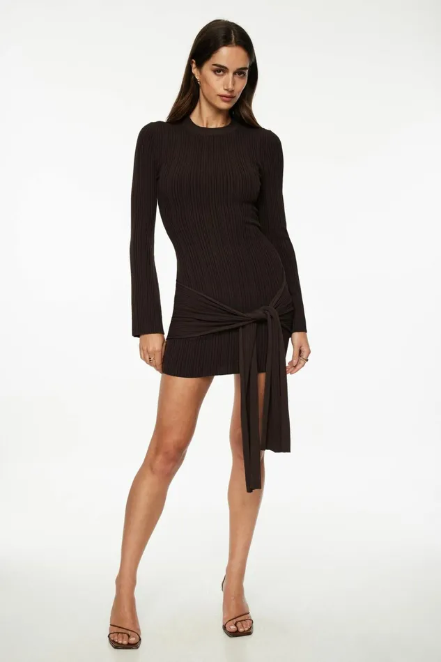 Dynamite Dresses and Jumpsuits Women Side Tie Mini Dress Brown
