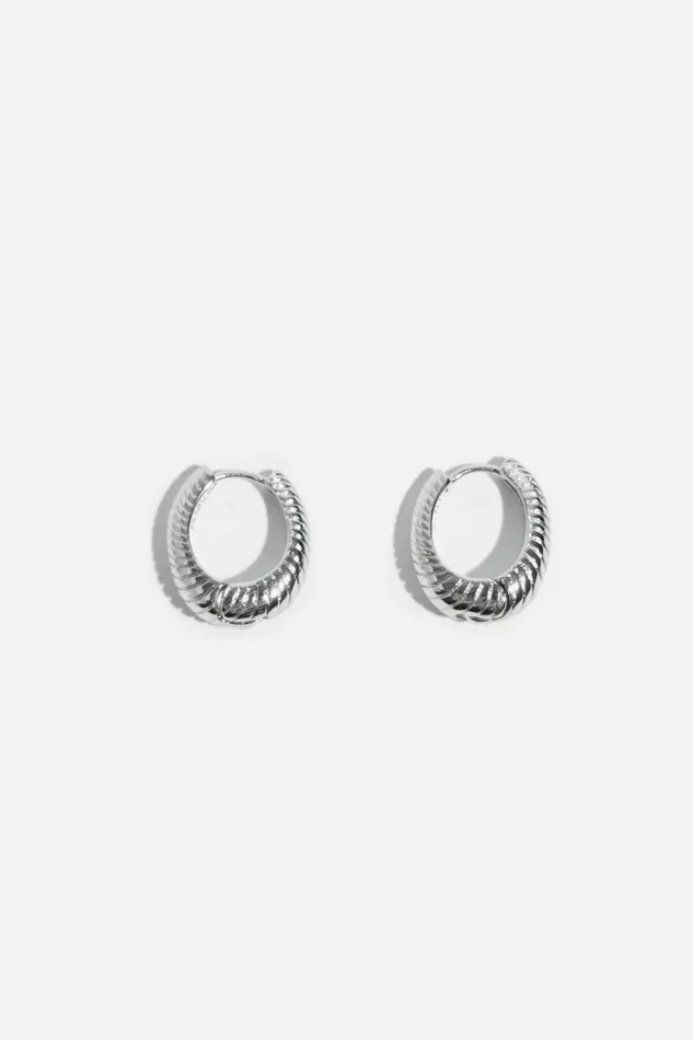 Dynamite Earrings Women Mini Textured Hoop Earrings Gray