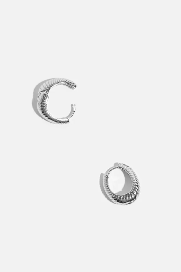 Dynamite Earrings Women Mini Textured Hoop Earrings Gray