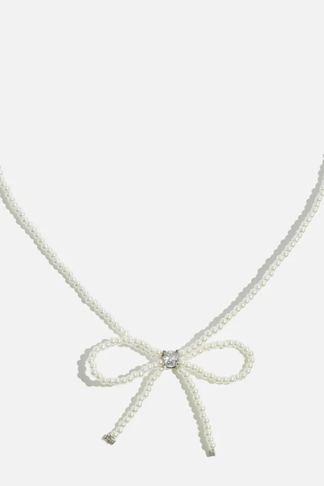 Dynamite Necklaces Women Bow Pearl Bead Necklace Gray