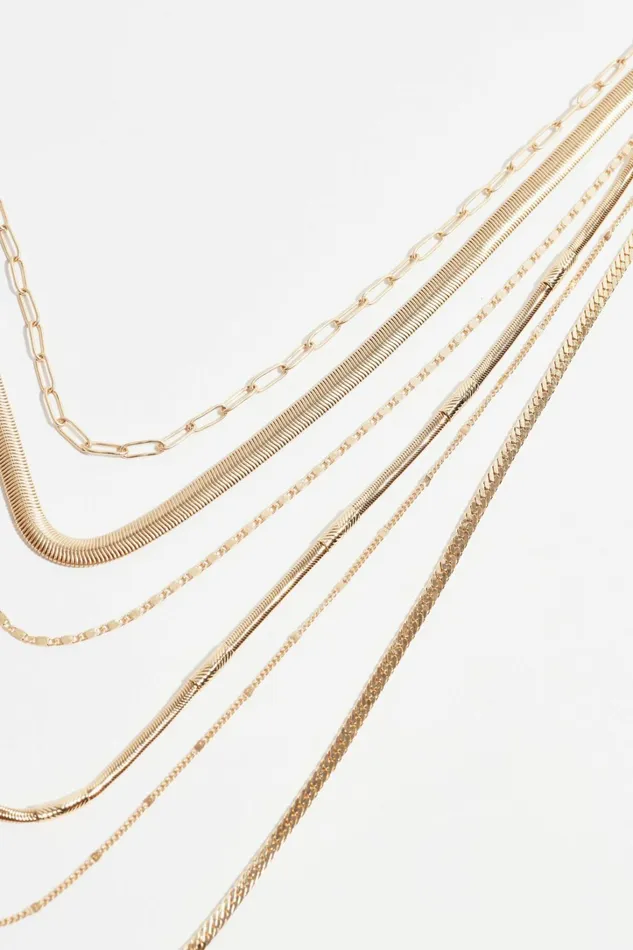 Dynamite Necklaces Women Layered Textured Chain Round Necklace Yellow