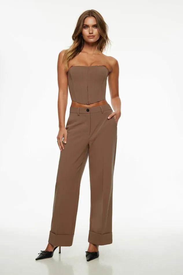 Dynamite Pants Women Max Cuffed Ankle Pants Brown