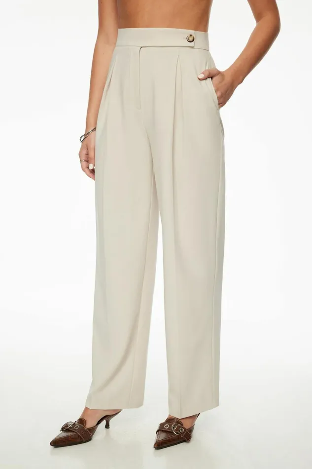 Dynamite Pants Women Pleated Wide Leg Pants Beige