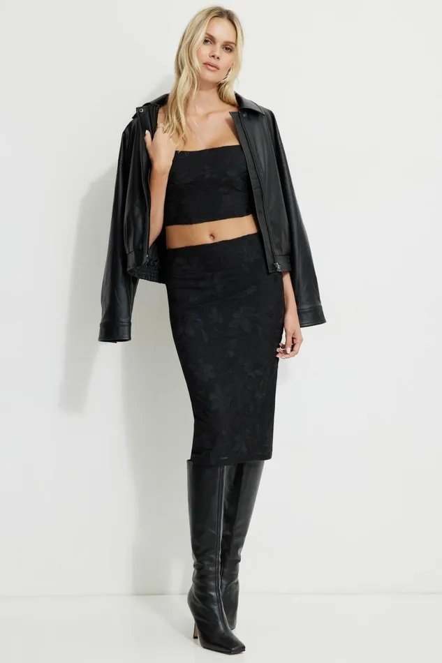 Dynamite Skirts and Skorts Women Alana Embroidered Midi Skirt Black
