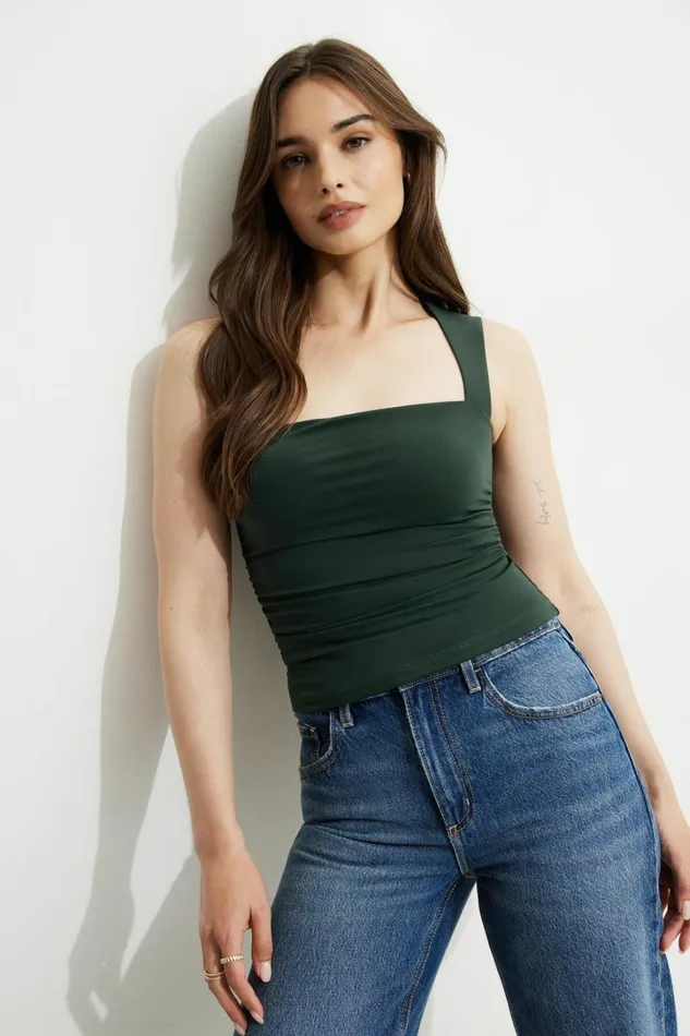Dynamite Tops Women Cherry Bolero Tank Top Green