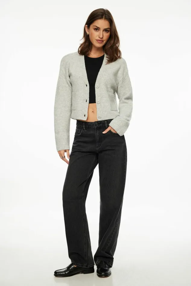 Dynamite Tops Women Heavenlyarn Abbey Cropped Cardigan Gray