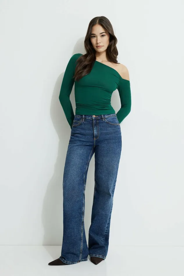 Dynamite Tops Women Kat Single Shoulder Jersey Top Green