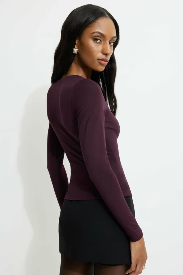 Dynamite Tops Women Kyla Jersey Long Sleeve TShirt Burgundy