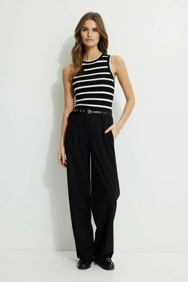 Dynamite Tops Women Ribbed Rolled Hem Tank Black