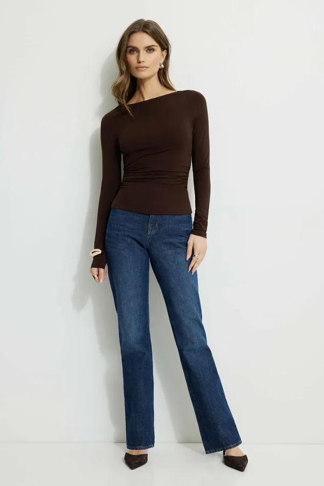 Dynamite Tops Women Stella Jersey Long Sleeve TShirt Brown