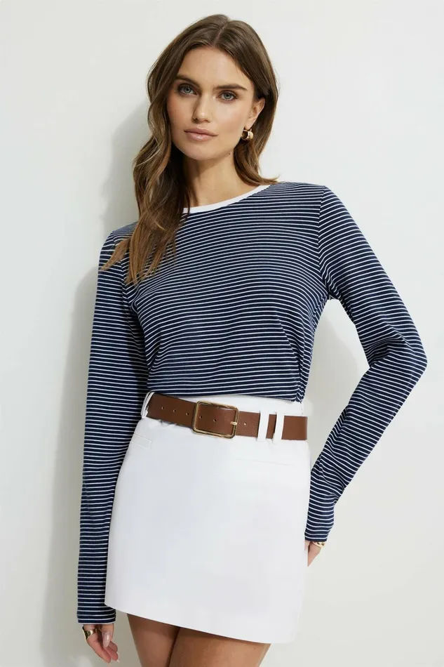 Dynamite Tops Women Striped Long Sleeve TShirt Blue