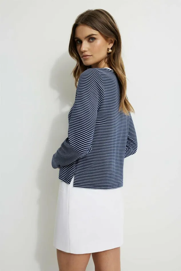 Dynamite Tops Women Striped Long Sleeve TShirt Blue