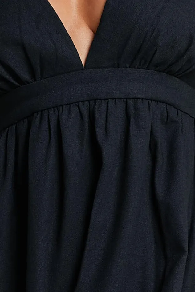 Eidie Midi Dress 8211 Linen Look Puff Sleeve Open Tie Back Flare Dress In Black Women Showpo Maternity Clothes