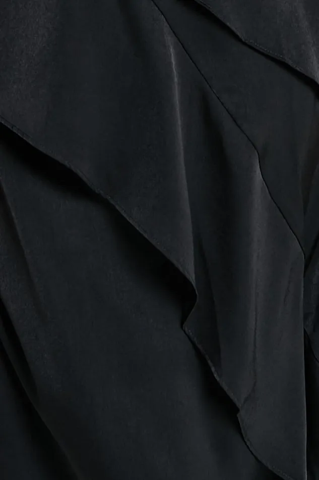 Eileen Midi Dress 8211 V Neck Soft Ruffle Tiered Satin Dress In Black Women Showpo Dresses