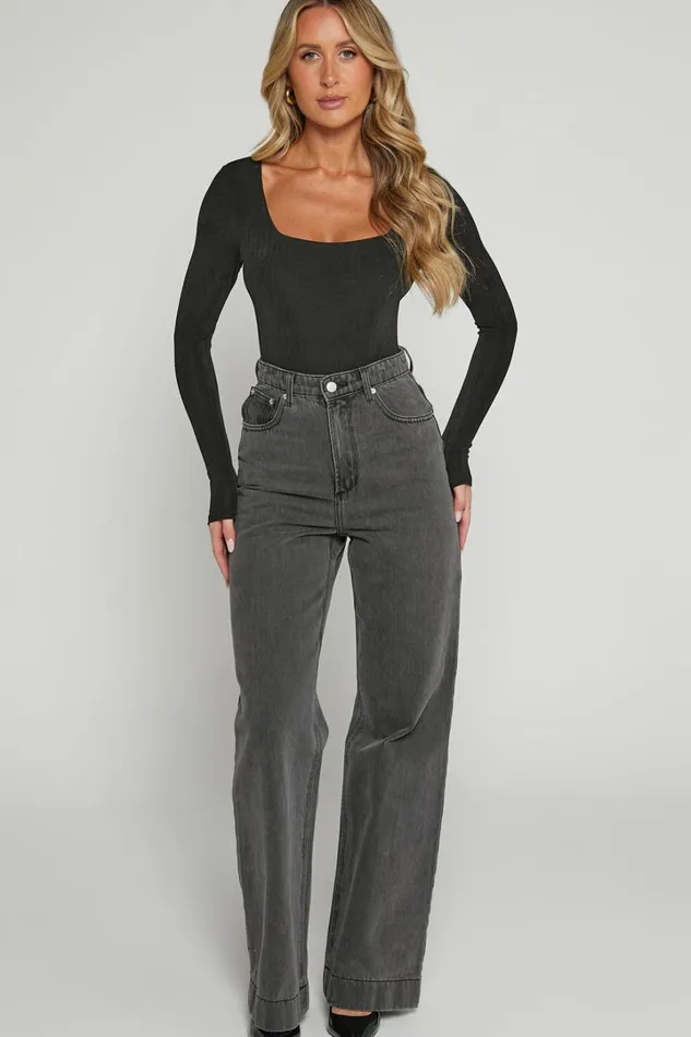 Eleonie Bodysuit 8211 Square Neck Ribbed Bodysuit In Black Women Showpo Basics