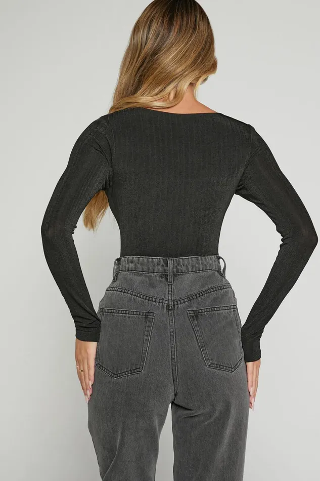 Eleonie Bodysuit 8211 Square Neck Ribbed Bodysuit In Black Women Showpo Basics