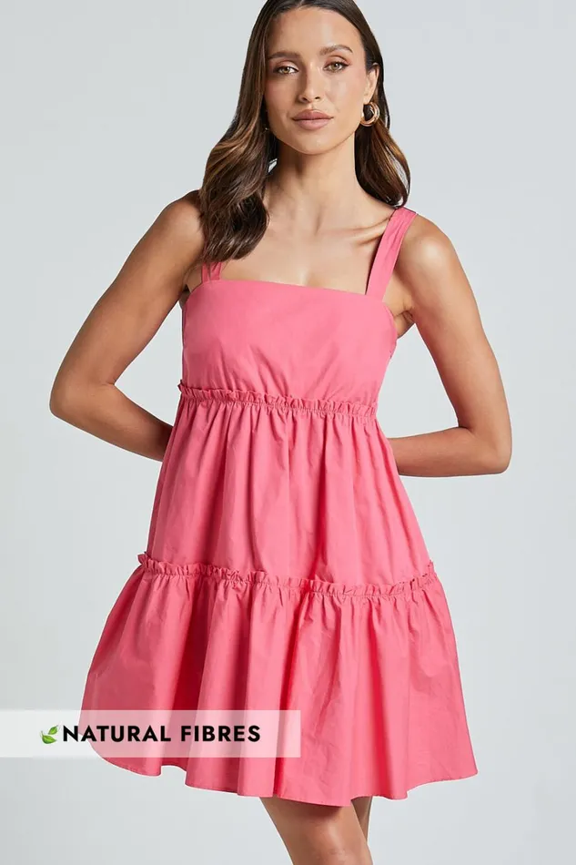 Eliana Mini Dress 8211 Square Neck Tiered Smock Dress In Berry Women Showpo Conscious