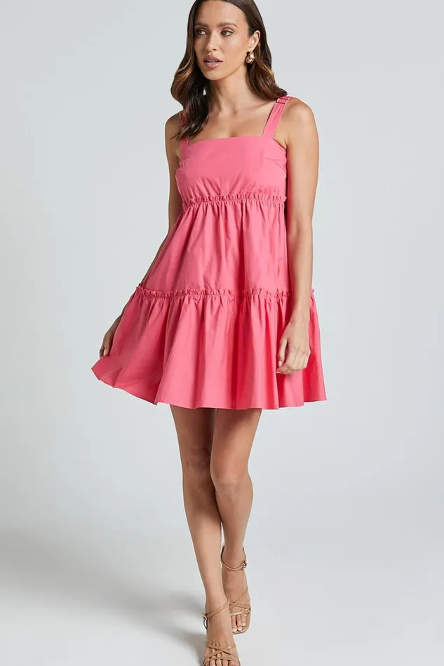Eliana Mini Dress 8211 Square Neck Tiered Smock Dress In Berry Women Showpo Conscious