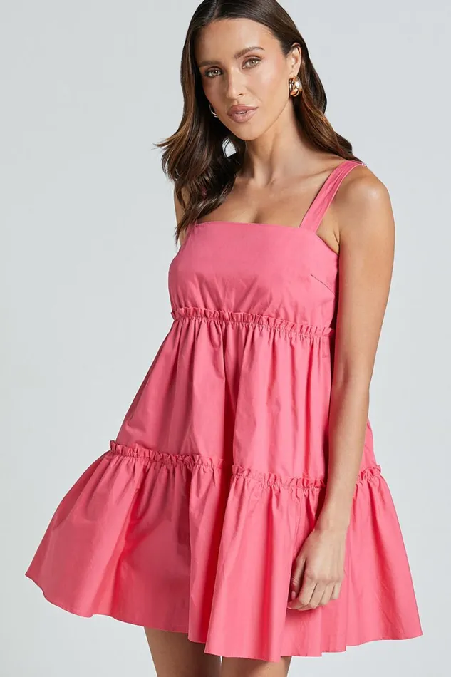 Eliana Mini Dress 8211 Square Neck Tiered Smock Dress In Berry Women Showpo Conscious