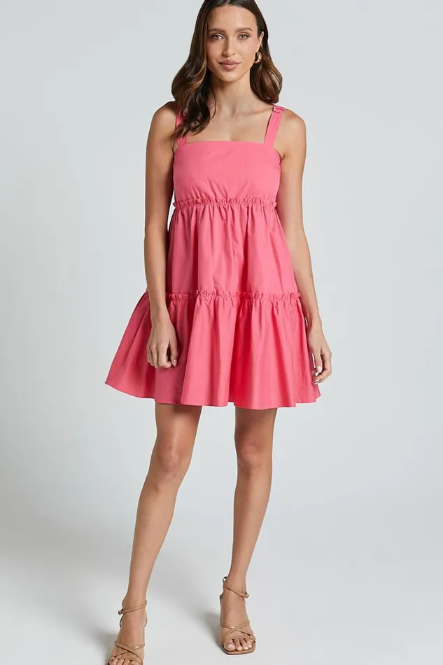 Eliana Mini Dress 8211 Square Neck Tiered Smock Dress In Berry Women Showpo Conscious