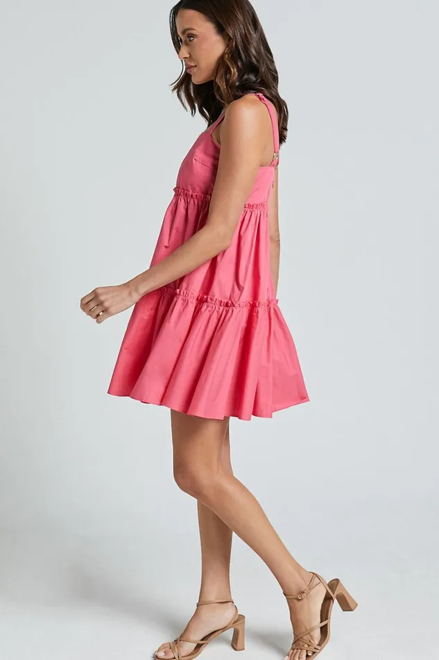 Eliana Mini Dress 8211 Square Neck Tiered Smock Dress In Berry Women Showpo Conscious