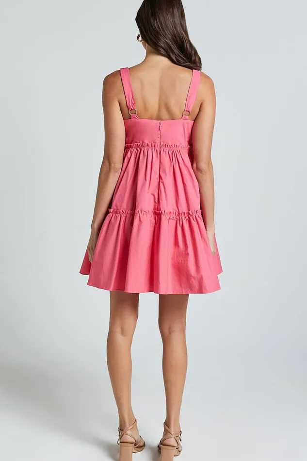 Eliana Mini Dress 8211 Square Neck Tiered Smock Dress In Berry Women Showpo Conscious