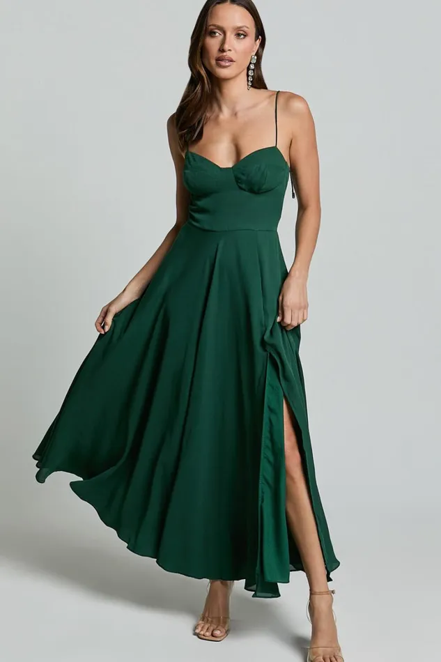 Elijah Maxi Dress 8211 Bust Cup Tie Strap Dress In Forest Green Women Showpo Dresses