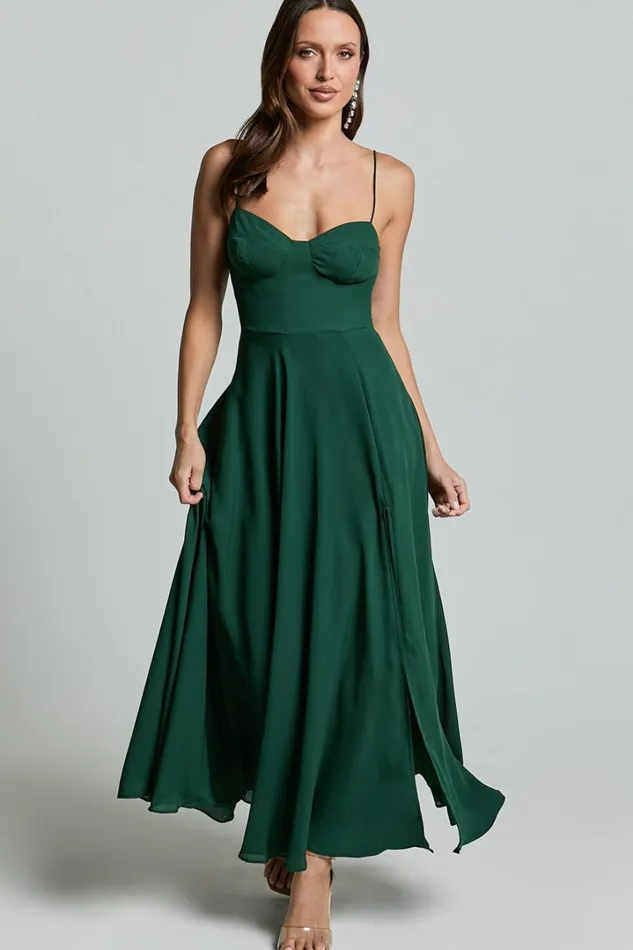Elijah Maxi Dress 8211 Bust Cup Tie Strap Dress In Forest Green Women Showpo Dresses