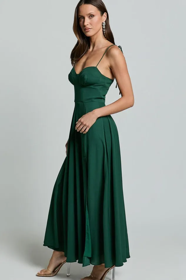 Elijah Maxi Dress 8211 Bust Cup Tie Strap Dress In Forest Green Women Showpo Dresses