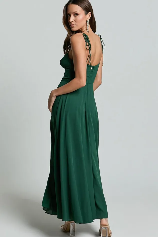 Elijah Maxi Dress 8211 Bust Cup Tie Strap Dress In Forest Green Women Showpo Dresses