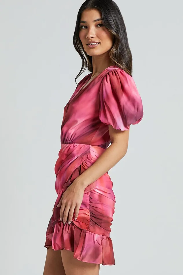 Eliza Mini Dress 8211 Bishop Sleeve Button Front Dress In Blushing Haze Women Showpo Dresses