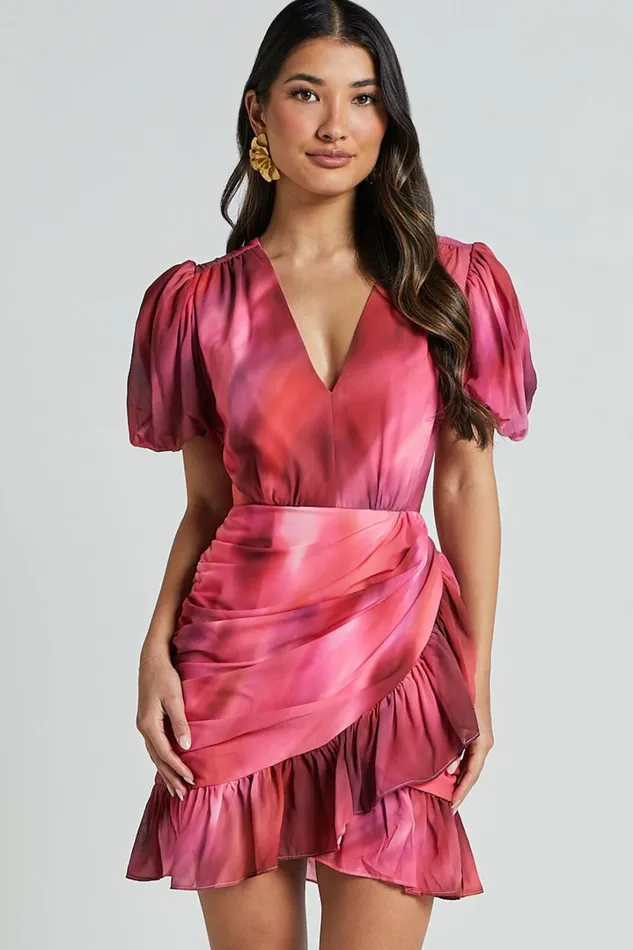 Eliza Mini Dress 8211 Bishop Sleeve Button Front Dress In Blushing Haze Women Showpo Dresses