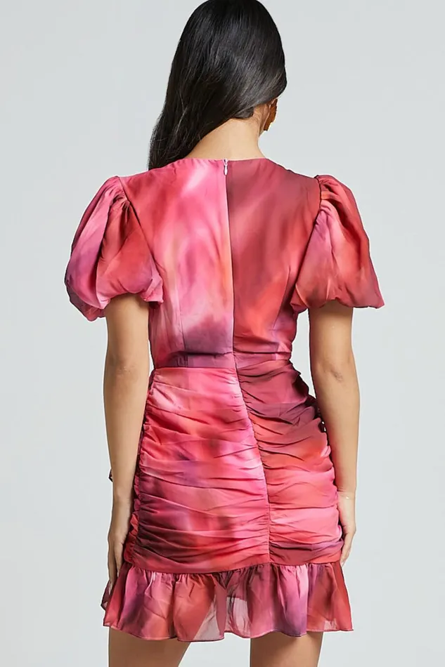 Eliza Mini Dress 8211 Bishop Sleeve Button Front Dress In Blushing Haze Women Showpo Dresses